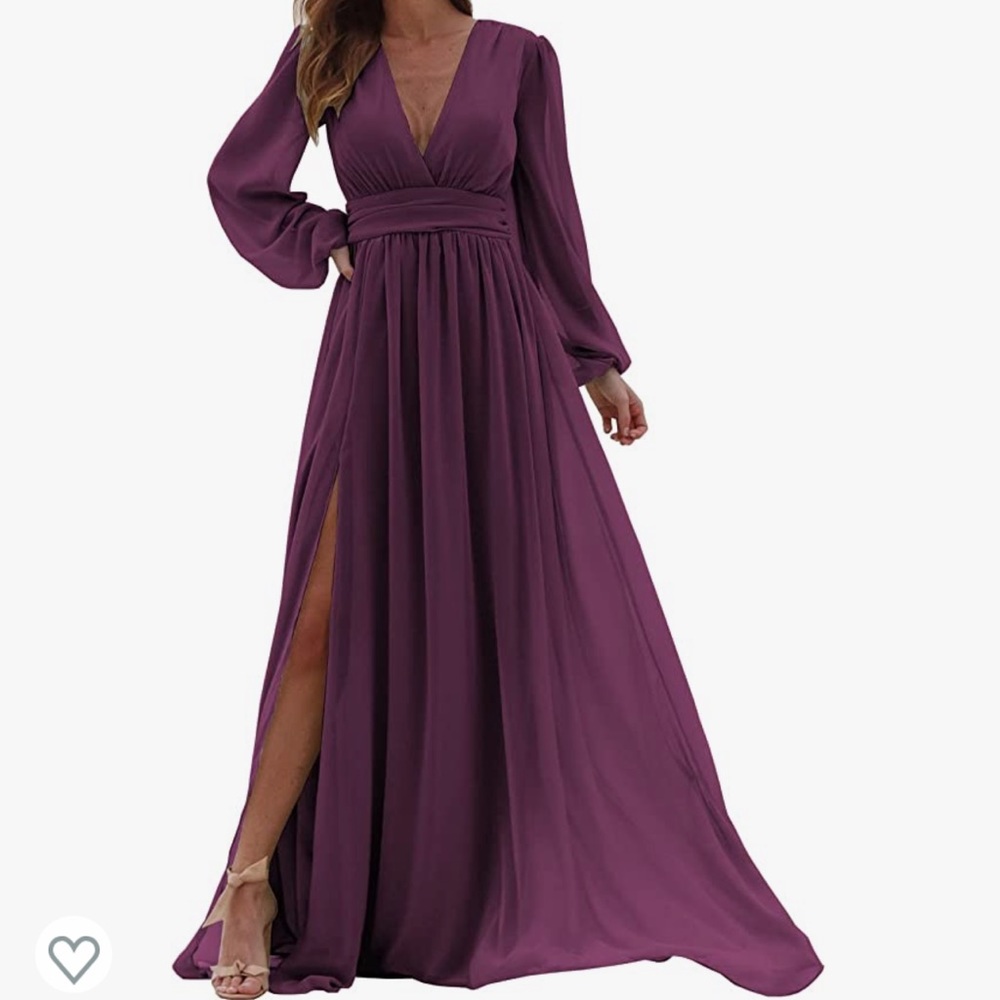 Long Sleeve Bridesmaid Dress with Slit Long Ruched Formal Evening Party Gown
